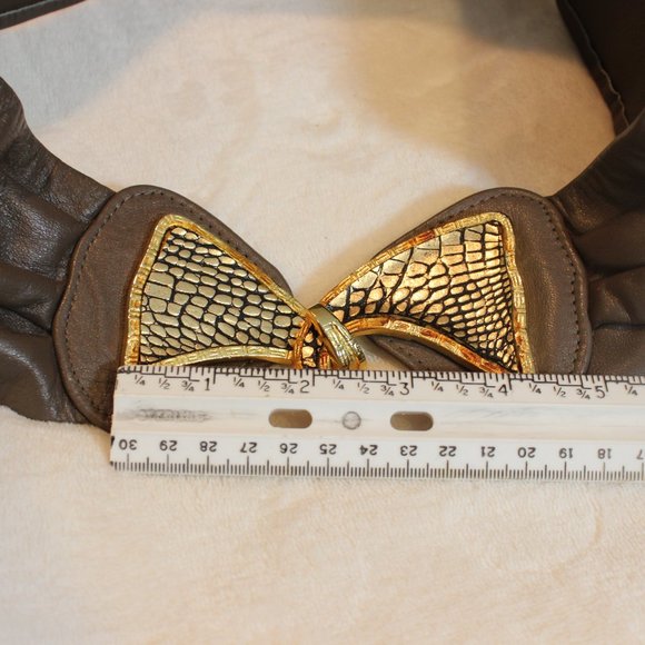 ?Vintage Leo & Rexx 1980\'s Art Deco Metal Chunky Leather Statement Belt 25\
